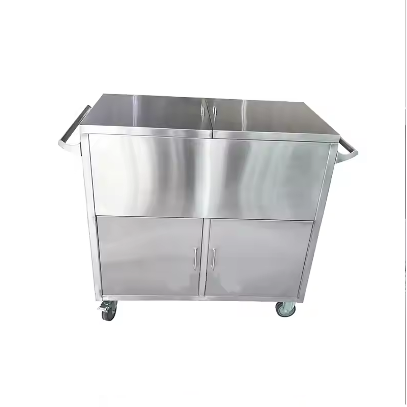 Carrinho Armário Hospitalar Inox Fechado Inox com Portas Duplas (45x80x90cm)