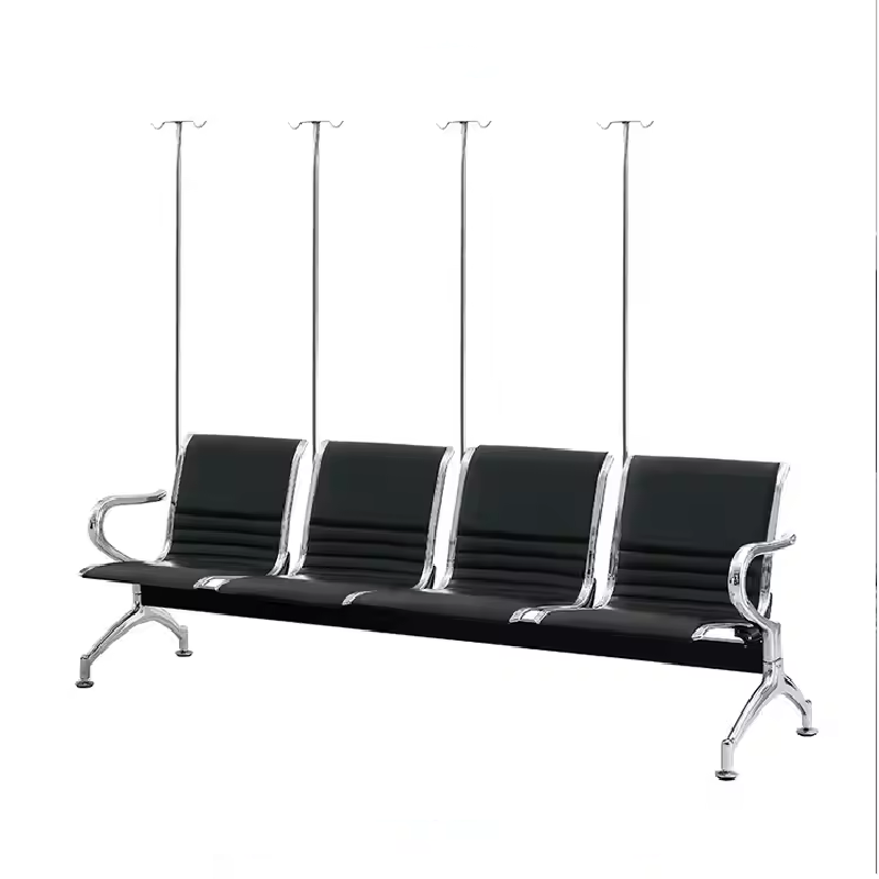 Banco de Espera Hospitalar Inox com 4 Suportes para Soro (Longarina de Tratamento) (62x160x80cm)
