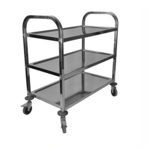 Carrinho Hospitalar Inox 3 Planos Tubo Quadrado 80x50x90cm