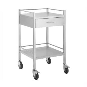 Carrinho Inox 2 Bandejas com Varanda e 1 Gaveta 70x45x90cm