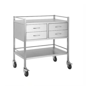 Carrinho Inox 2 Bandejas com Varanda e 4 Gavetas 70x45x90cm