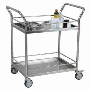 Carrinho Inox 2 Bandejas com Varanda e Puxador Duplo 70x45x90cm