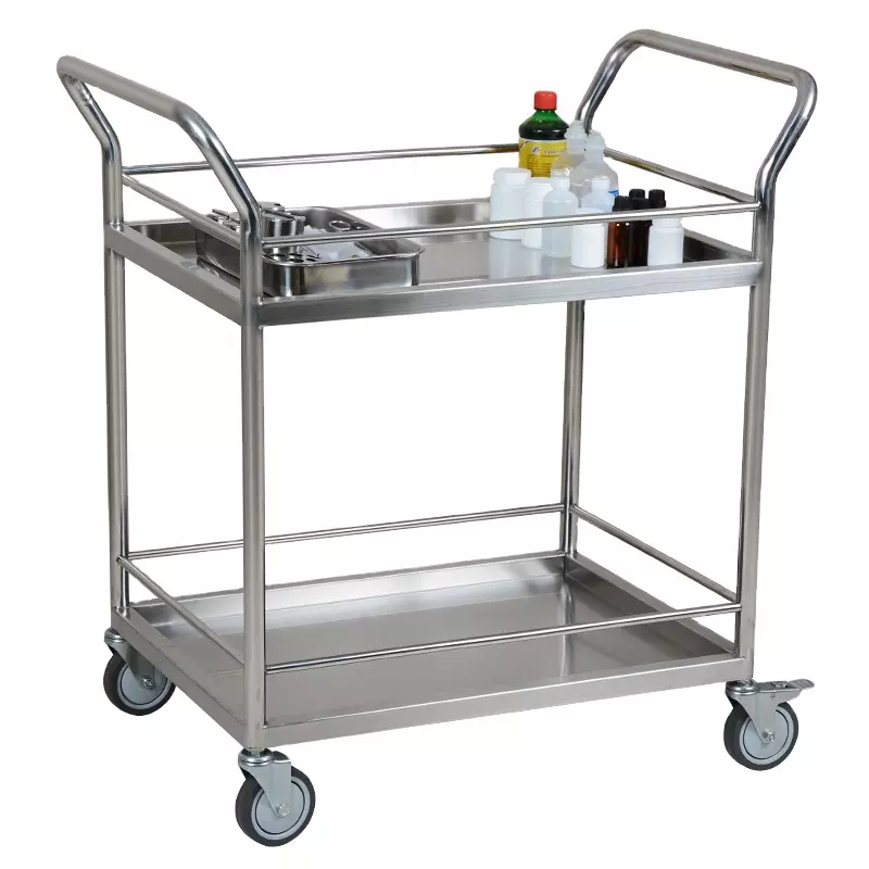 Carrinho Hospitalar 2 Bandejas Com Varanda Em Aço Inox (Carro Curativo) (45x70x90cm)