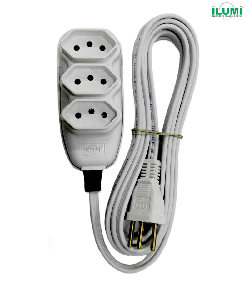 Extensao PP Chato 2p+t 3m Cinza Compact (1799)