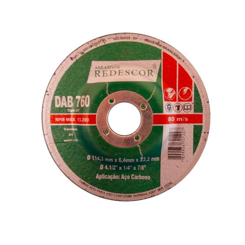 Disco de Desbaste 4.1/2x3/16x7/8" Metal Redescor (394/75/1353/)