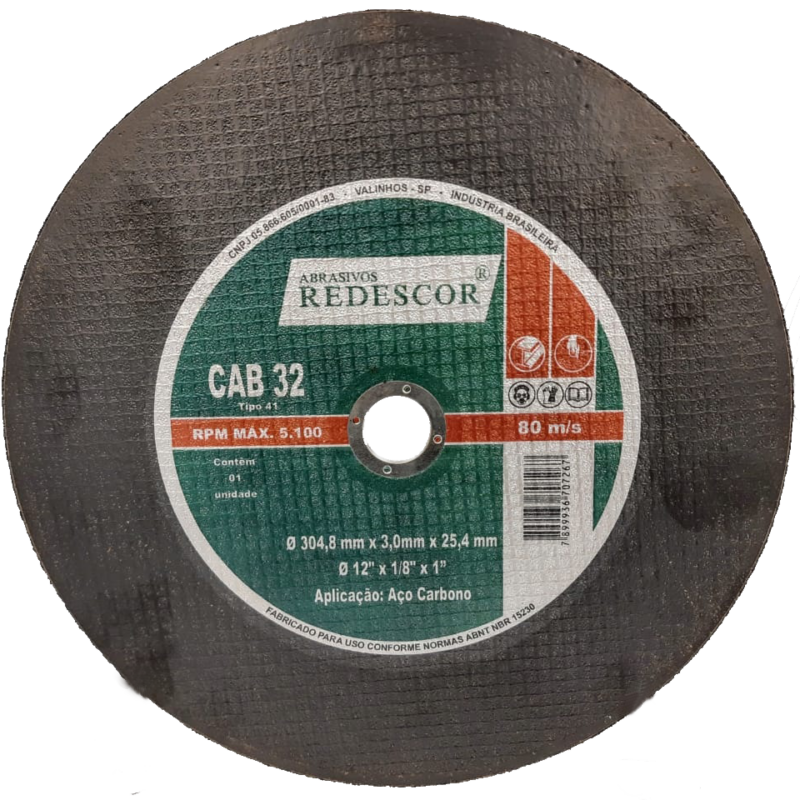 Disco de Corte 12x1/8x1" P/ Policorte Redescor