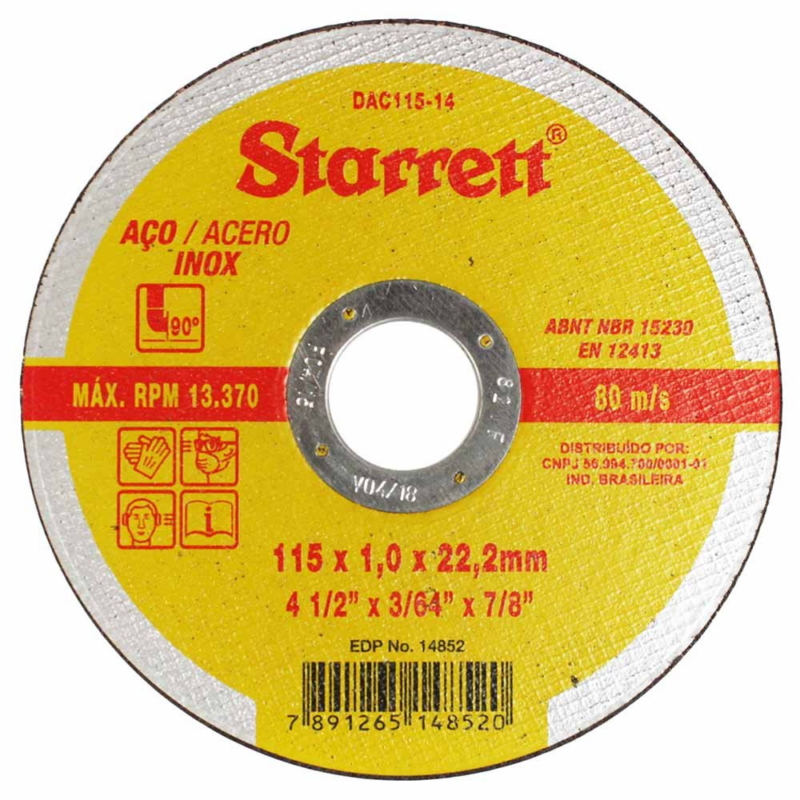 Disco de Corte 4.1/2x3/64x7/8" Inox Starrett (DAC115-14)
