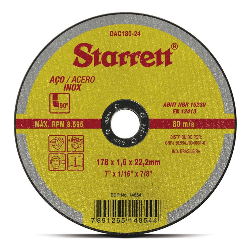 Disco de Corte 7x1/16x7/8" Inox Starrett (DAC180-24)
