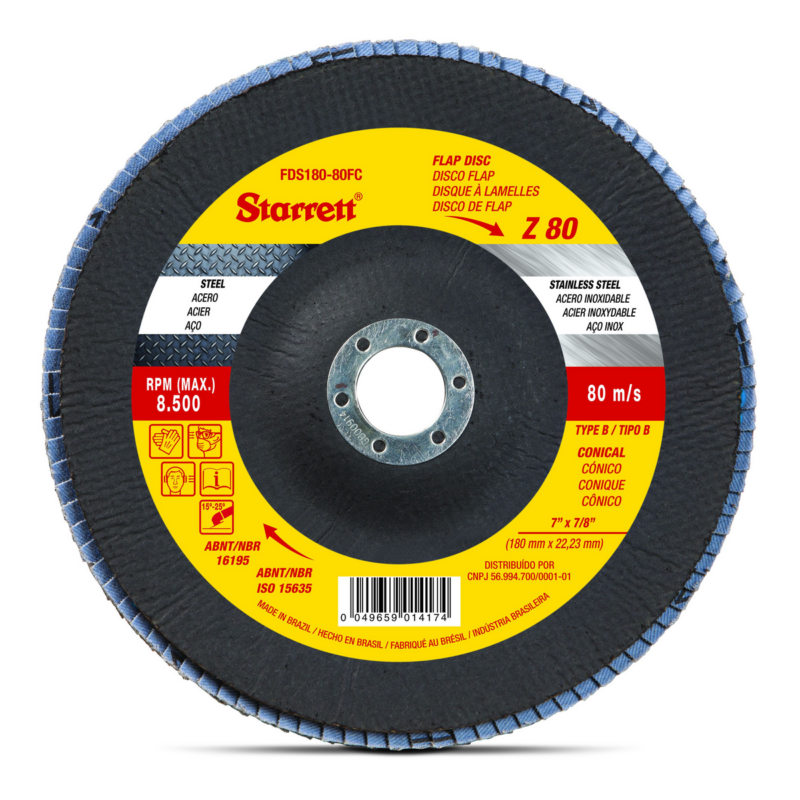 Disco Flap Reto 7" G80 Zirconio Starrett (FDS180-80FC)