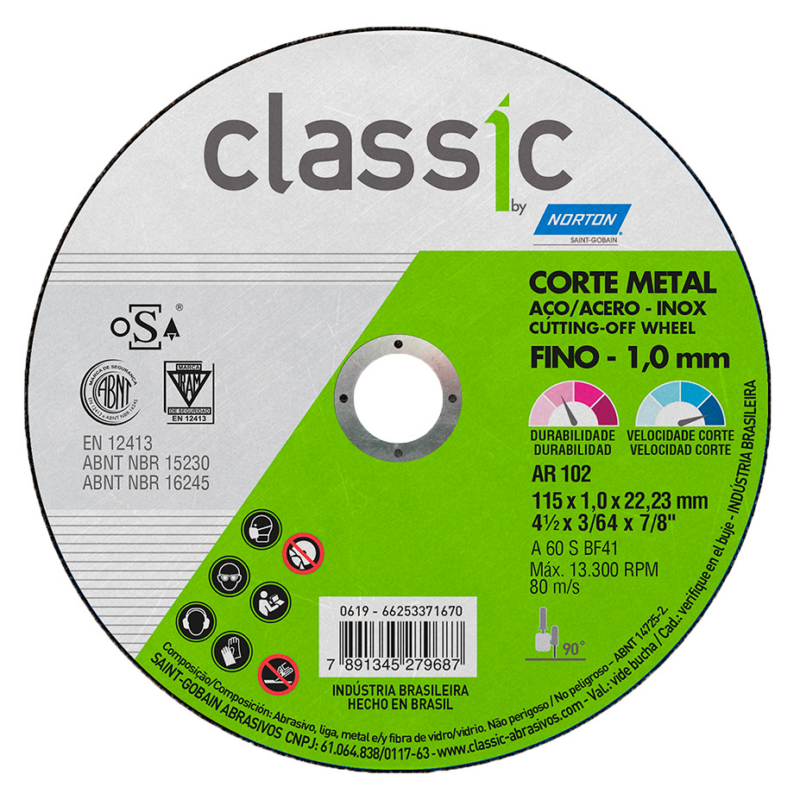 Disco de Corte 4.1/2x3/64x7/8" Inox Norton (66253371670/66252849486)