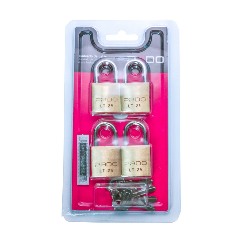 Cadeado Latao 25 Mm 4 Chaves Blist Pado (51003001)