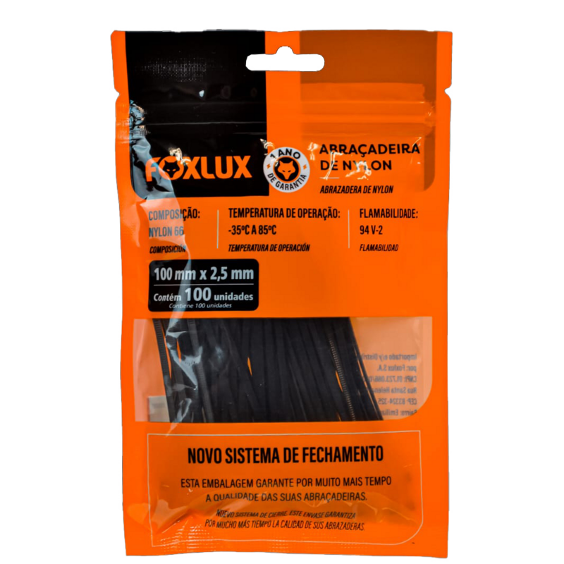 Abracadeira Nylon Preto 100x2,5 Mm 100un (18.11)