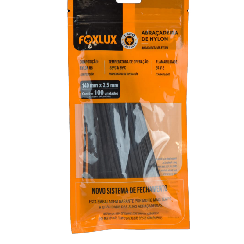 Abracadeira Nylon Preto 140x2,5 Mm 100un (18.12)