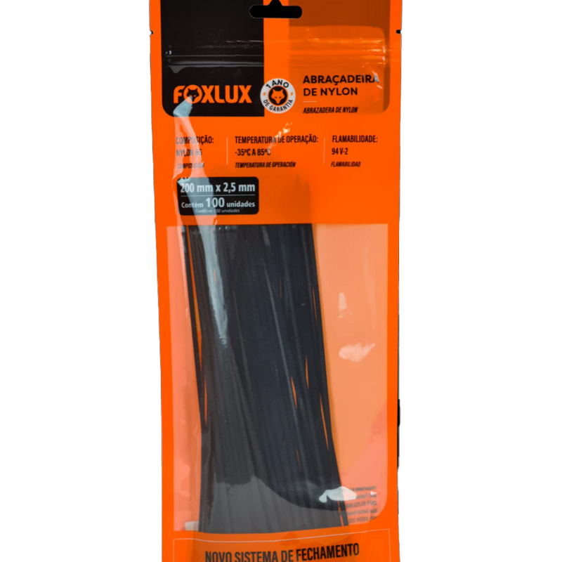 Abracadeira Nylon Preto 200x2,5 Mm 100un (18.13)