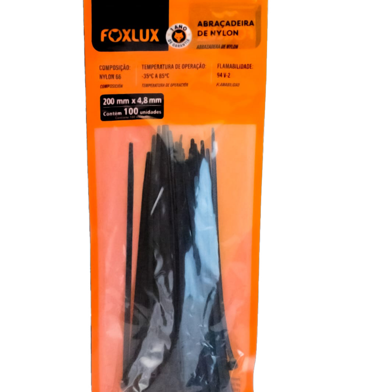 Abracadeira Nylon Preto 200x4,8 Mm 100un (18.17)