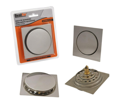 Ralo Click Quadrado 9x9 Cm Polido Bestfer (BFH2216)