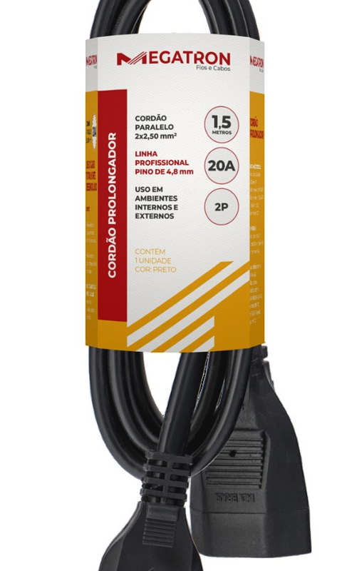 CORDAO PROLONG PP 2X2,5MM 5MT PT